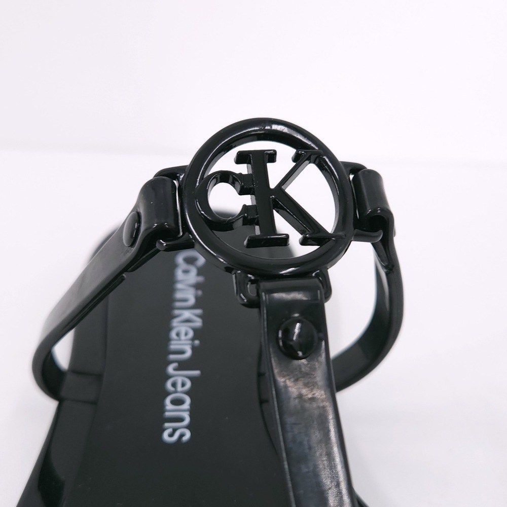 Calvin Klein Edhen Black Flat T Strap Thong Logo Sandals Womens Size 6 M - Picture 7 of 16
